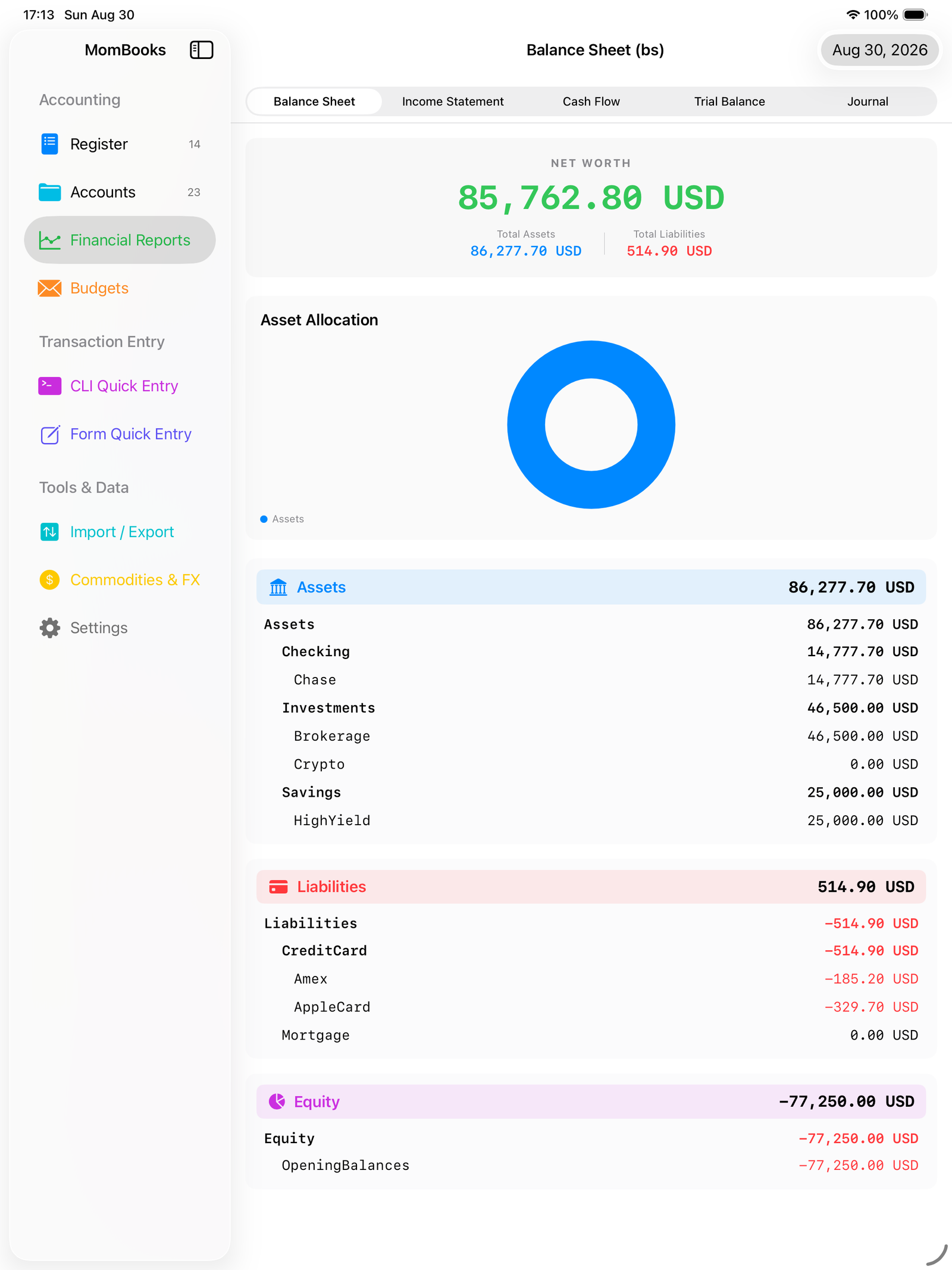 Financial reports on iPad