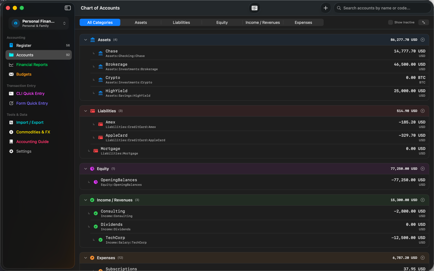 Accounts and balances on macOS